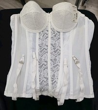 GODDESS VTG NWT 32B BRA WHITE LACE STRAPLESS BUSTIER CORSET GARTER BONED 988 USA