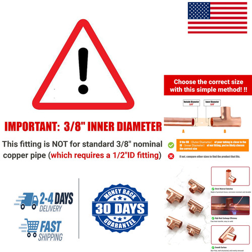 3/8 Inch Copper Tee Fitting Copper Three-Way Welding Joint Solder Connection for