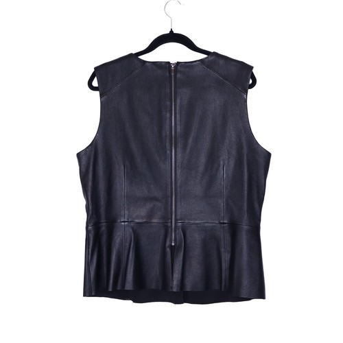 NEIMAN MARCUS Embellished Leather Peplum Top Black Sleeveless Women's XL - Picture 3 of 10