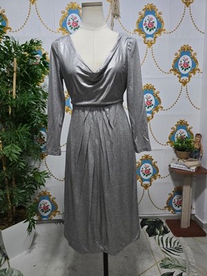 IBLUES by MaxMara silver metallic  dress with a draped cowl neckline. Women s xl
