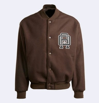 Adidas Originals Wool Varsity Bomber Jacket Dark Brown Mens Sz Large JD0686