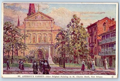 c1940 New Orleans Louisiana LA Postcard St. Anthony's Garden St. Charles Hotel