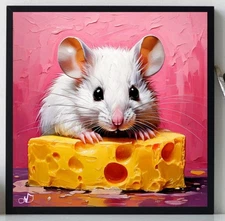 ORIGINAL Oil PAINTING on Canvas Mouse Textured Art 8x8 in  Impasto Custom Order