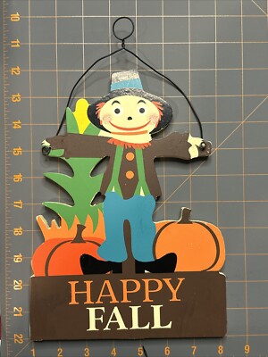 Fall Pumpkin Scarecrow Door Hanger Decor Happy Fall Brown | eBay