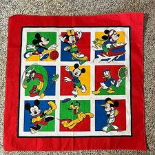 Vintage 1980 Disney Mickey Sports Bandana Scarf Fabric New Old Stock