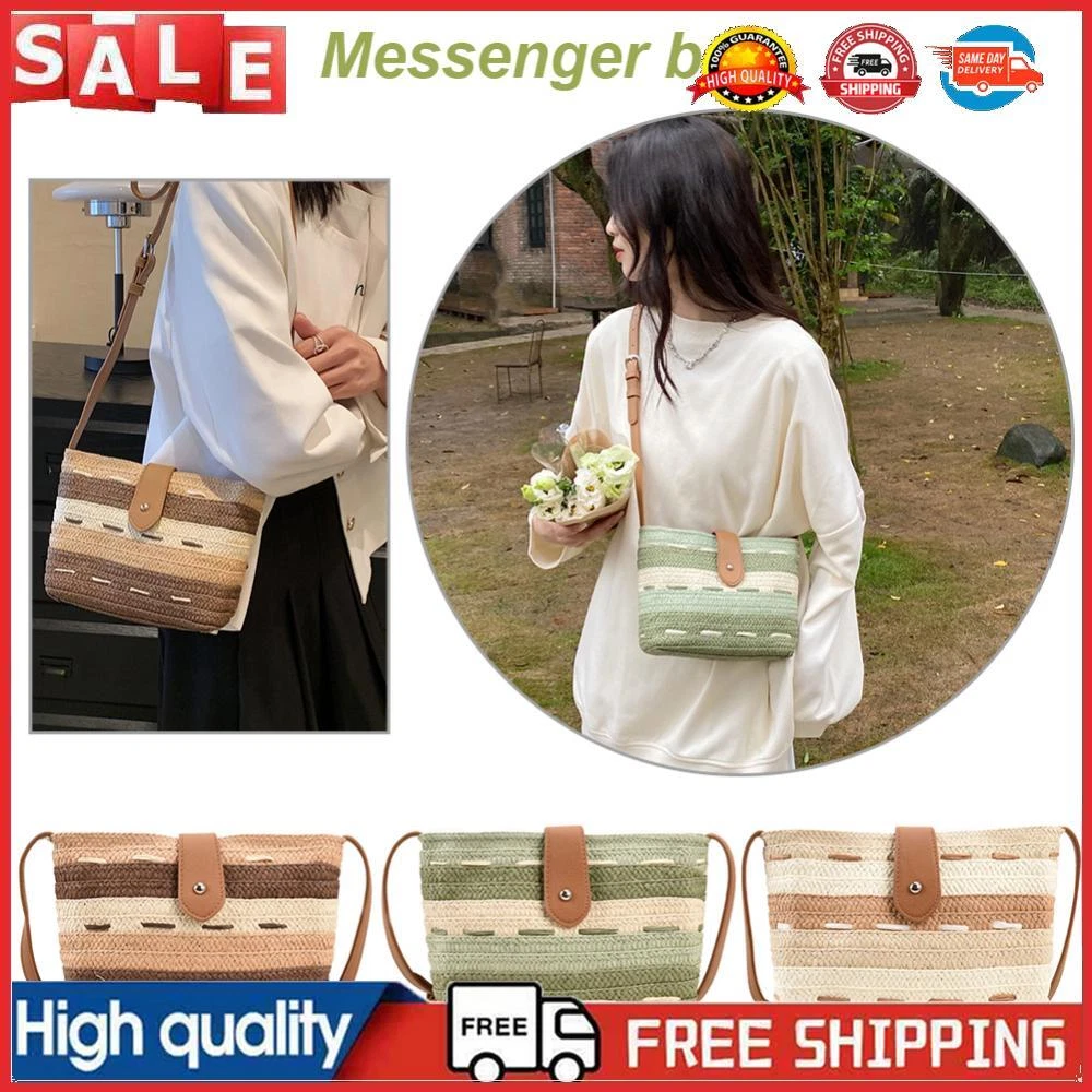Beach Bags Casual Straw Woven Bag Simple Portable Gradient Color Summer Handbags