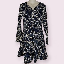 Simply Vera Vera Wang Women's XS Cream Blue Black Floral Long Sleeve Swing Dress