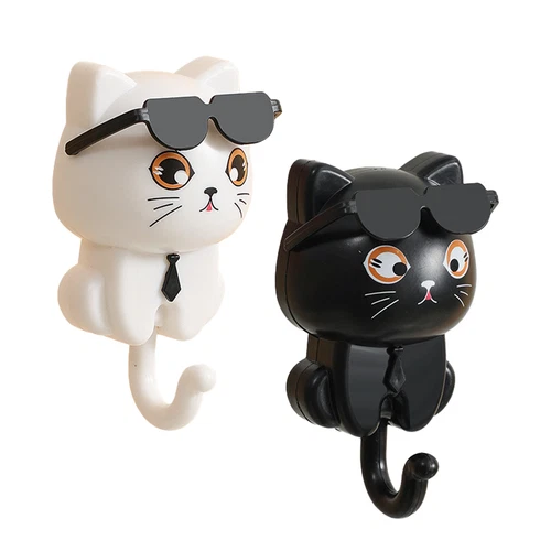 Katze Schlüsselanhänger niedlich Katze Schlüsselhaken mit Sonnenbrille selbstklebend Kleiderhaken Schlüsselhalter - Bild 2 von 17