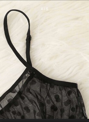Ensemble Lingerie SHEIN - Bralette à Volants, Maille à Pois Noir, Taille B/M