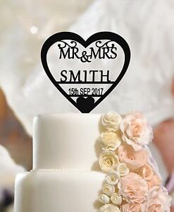 Personalised Wedding Cake Topper Mr Mrs Custom Name Heart