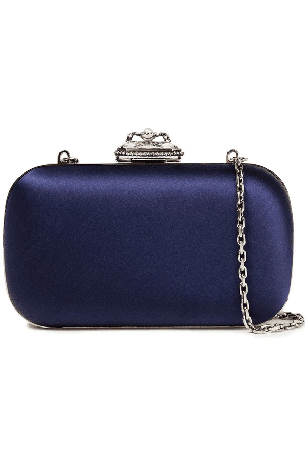 New Auth Alexander Mcqueen Embellished Satin Box Clutch Woman Royal blue  $2,990