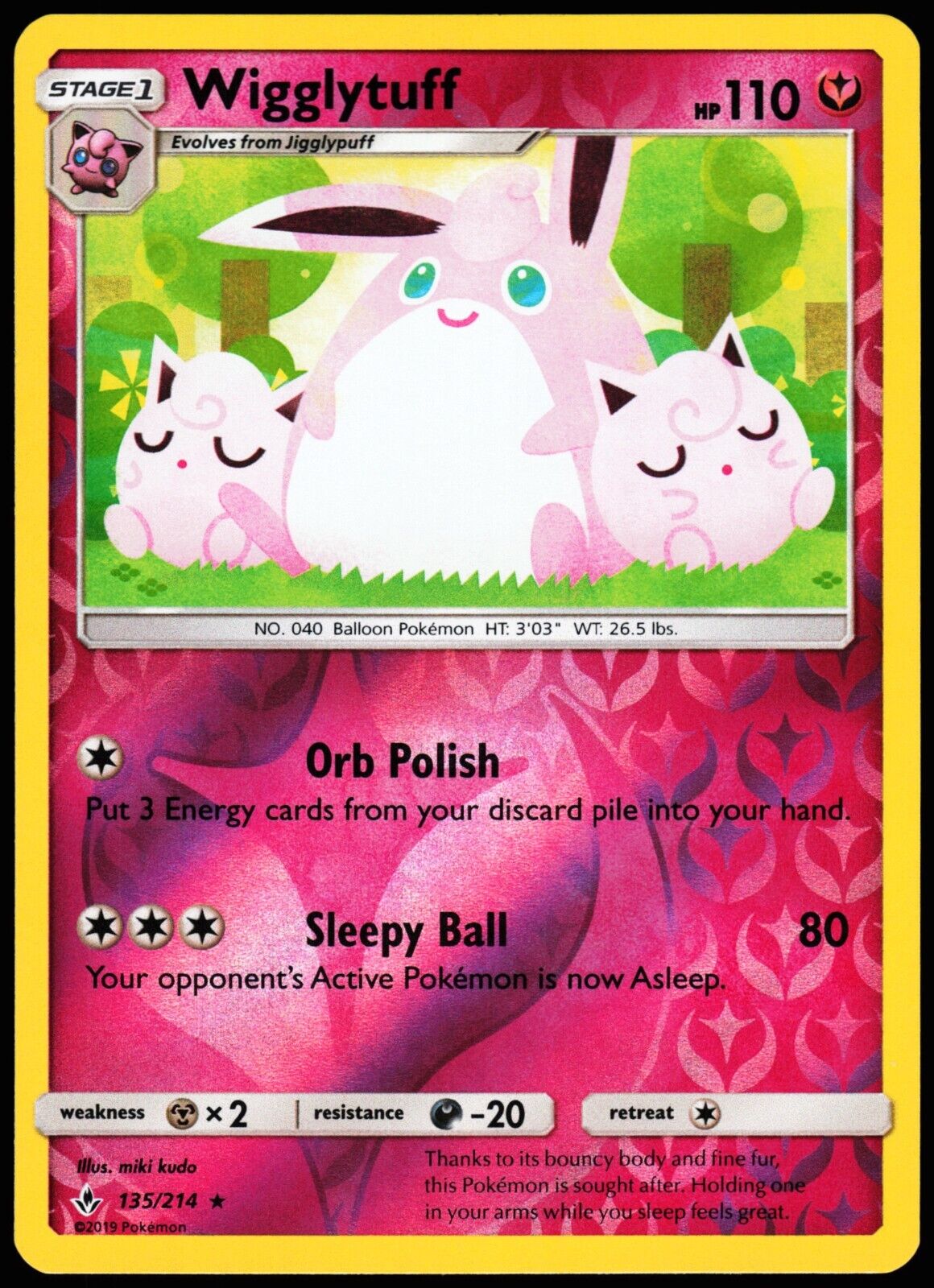 Wigglytuff Unbroken Bonds 135/214 Rare Reverse Holo Fairy Pokémon Card
