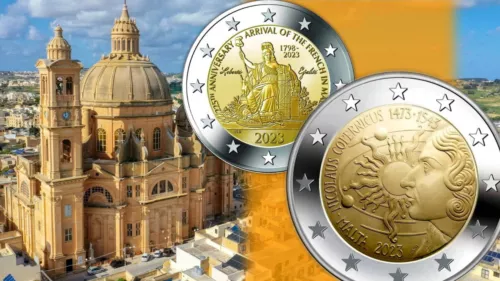 MALTA 2 EURO 2023 N.2 COINCARDS NAPOLEONE BONAPARTE +NICCOLO' COPERNICO FDC BU
