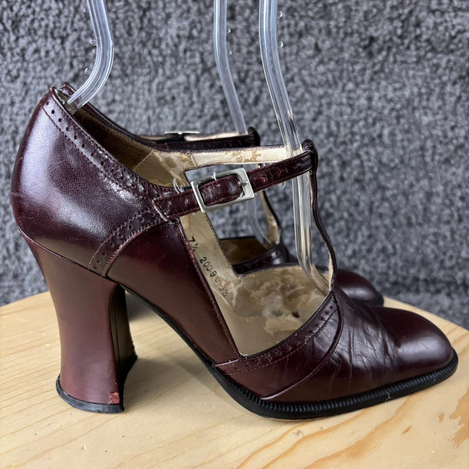 Zapato Victoriano Vintage Kenneth Cole Tacones Mujer 7.5 Cuero Borgoña España Foto 4 de 4