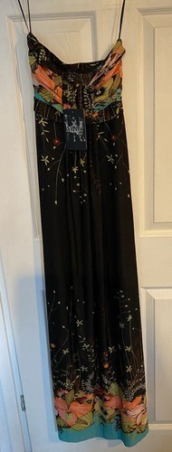 Stella Black Floral Print Stretch Strapless Maxi Dress Holiday Party S