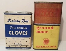 Vtg Dainty Dot Stickney & Poor Mace Clove Spice Tins Boston Somerville MA