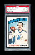 1976 OPC HOCKEY 186 GUY CHARRON PSA 8 NM-MINT CAPITALS / SCOUTS