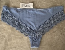 BNWT M S Brazilian Knickers in Blue Mix with Lace UK 22
