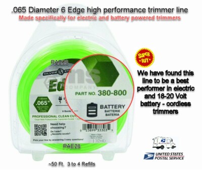 .065 STRING TRIMMER CUTTING LINE 50 FT 6 EDGES FOR ELECTRIC CORDLESS BATTERY