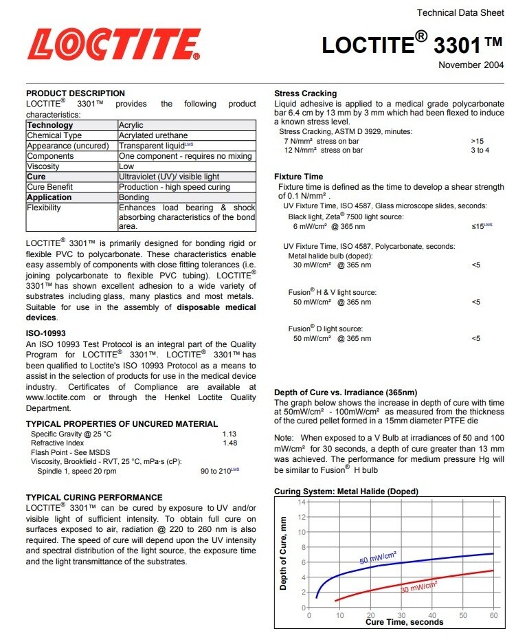 LOCTITE AA 3301 1000ml UltraViolet Visible Light Cure Adhesive Medical