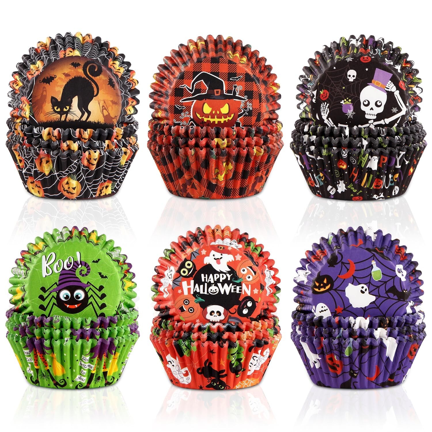 Quera 600 Halloween Cupcake Liners - Pumpkin Spider Ghost Skull Baking Cups for Parties