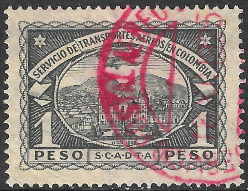Colombia Airmail Scott C47 XF Used With Bright Red Cancel 1P Black 1923