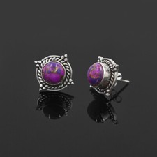 925 Silver Purple Copper Turquoise Handmade Women Stud Earrings Jewelry #070
