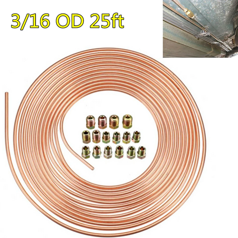 Car 3/16in OD 25ft Roll Copper Nickel Car Brake Fuel Line Tubing Kit Fittings - Image 4 of 4