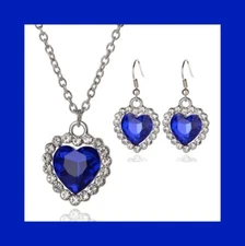 HEART OF THE OCEAN BLUE CRYSTAL TITANIC NECKLACE & EARRINGS~MOTHERS DAY GIFT SET