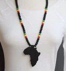 Black wooden africa pendant necklace beads chain african map continent wood long