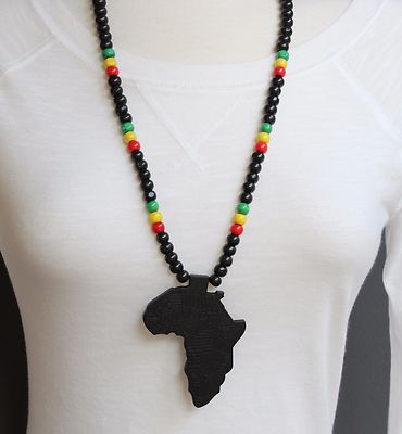 Black wooden africa pendant necklace beads chain african map continent wood long