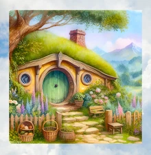 Hobbit House WINDOW CLING Watercolor Size 8" Square Repositionable Vinyl