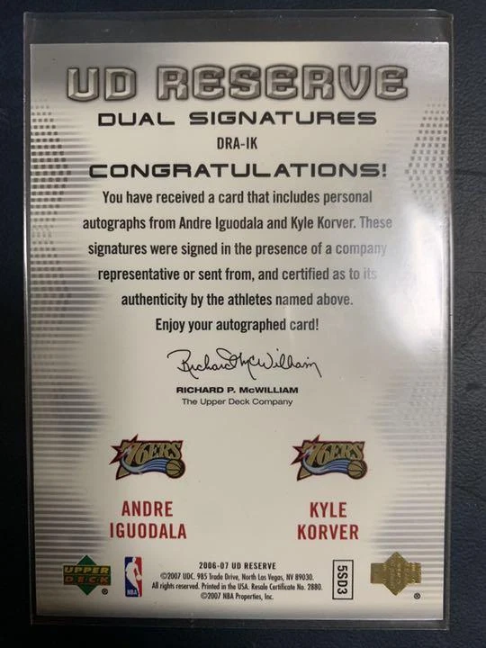 2006-07 UD Andre Iguodala Kyle Korver Philadelphia 76ers Auto /50 #DRA-IK