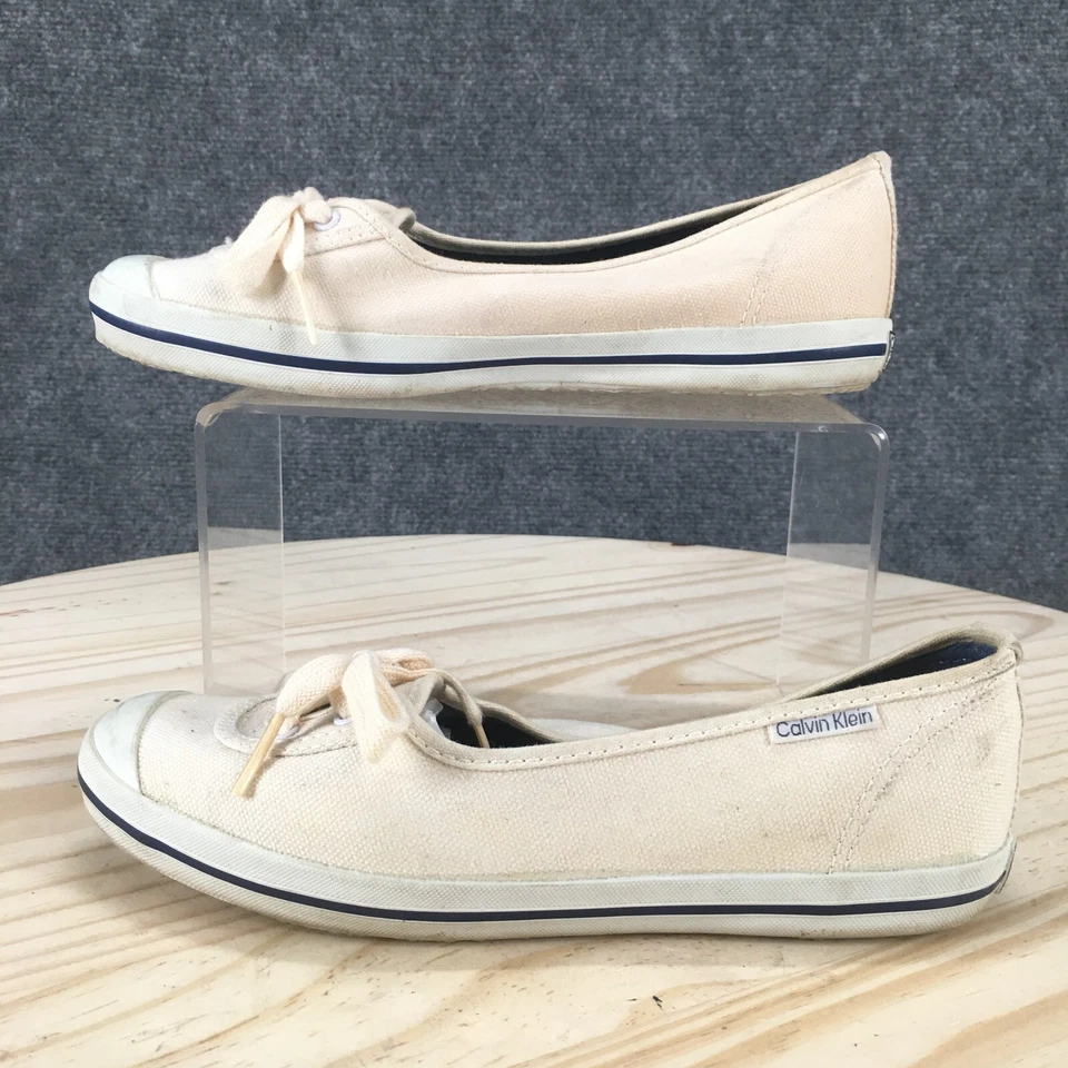 Calvin Klein Shoes Womens 5.5 Casual Comfort Two Eye Flats Sneakers Beige Canvas - Image 2 of 4