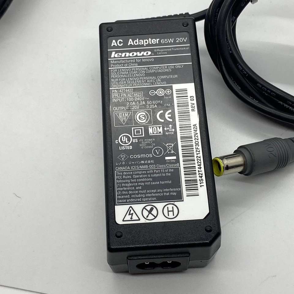 Genuíno Lenovo 92P1156 Thinkpad Laptop 42T5282 Adaptador AC 65W 20V 3.25A Fabricante de Equipamento Original - Imagem 2 de 3