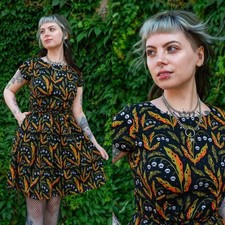 RUN AND FLY Dress 8-26 Poison Plants Print Cotton Tea Pockets Goth Alt Skull
