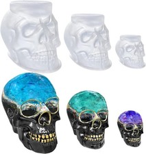 3D Resin Skull Molds, Flexible Clear Silicone Head Molds - 3 Pack White
