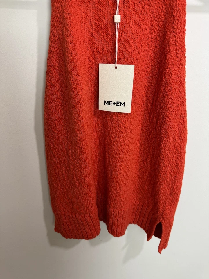Me+Em Cotton Linen Tank Top Vest Size S Poppy Orange Boucle Knit Halter - Image 3 of 4