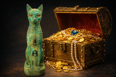 Seltene antike altägyptische Statue der pharaonischen Göttin Bastet Katze Isi...