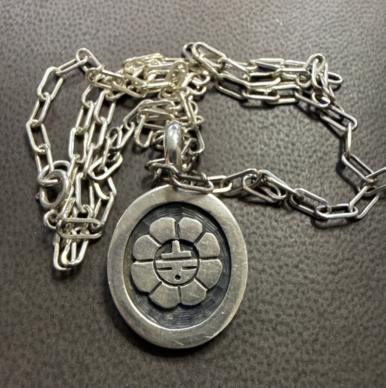 Vtg Hopi Native American Sunface Wolf Double Necklace Sterling Silver Overlay NR