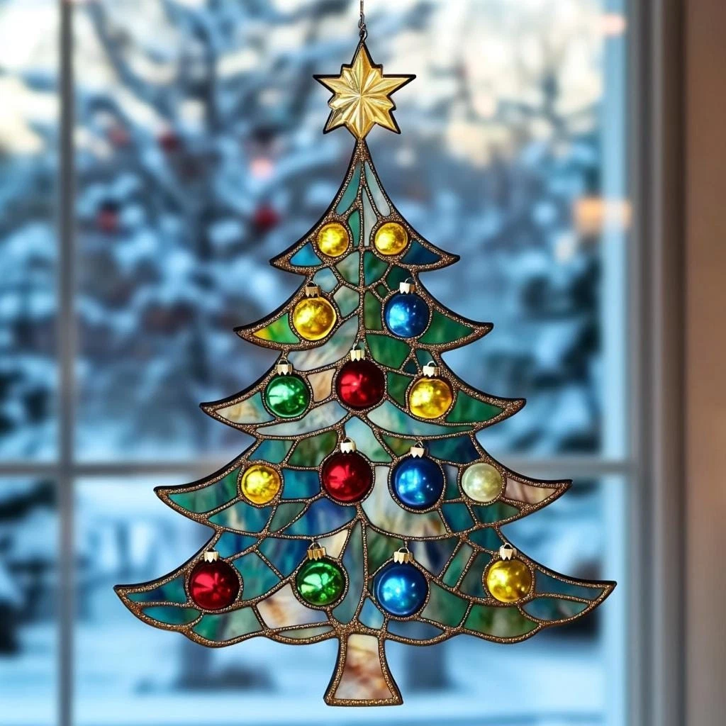 Christmas Tree Stained Glass Acrylic Suncatcher Ornament