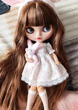 Neo Blythe Doll Pouting Mouth Tan Skin Matte Face Brown Hair BJD Toy Custom OOAK