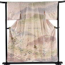 JAPANESE KIMONO HOMONGI Pink 155cm 5 ft 1 in PURE SILK AA9746