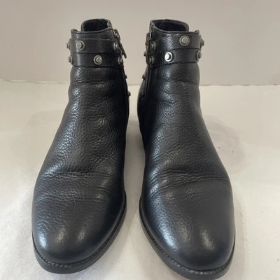 Halogen Lidia Blk Leather Moto Ankle Boot Studded Harness Buckle Strap Sz 7.5 - Image 1 of 4