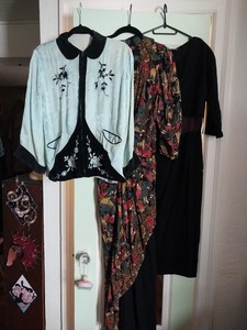 Vintage Chinese Jacket 1940s, 1950s Wool Wiggle Dress, 1980s Rayon Dress Lot
