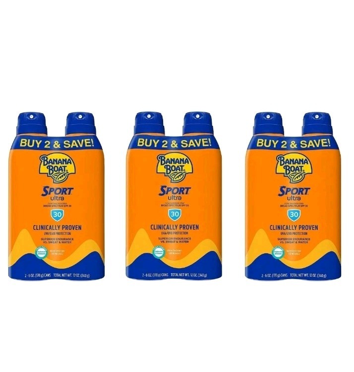 LOT OF 3X: BL Banana Boat Spf30 Sport Ultra Spray Twin Pack 6oz **36OZ TOTAL