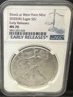 2020(W)  $1 Silver Eagle NGC MS 70 Eagle West Point Mint Early Releases