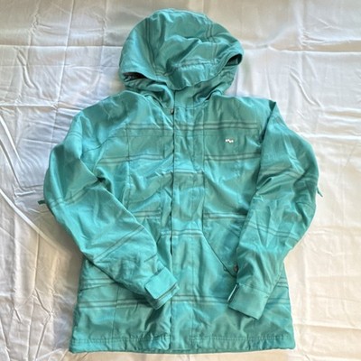 Foursquare Women's M Turquoise Gray Striped Hooded Ski Jacket Insulated #57