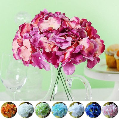 10 Silk Hydrangea Flowers Heads with Stems Wedding Party Events Centerpieces