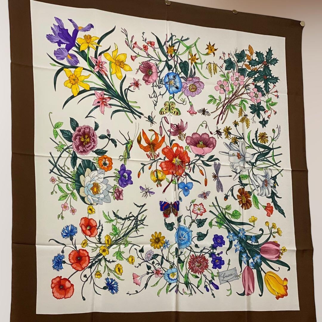 Gucci Scarf Silk Square 33.86x35.04inch "Floral Insect Botanical" 053280d